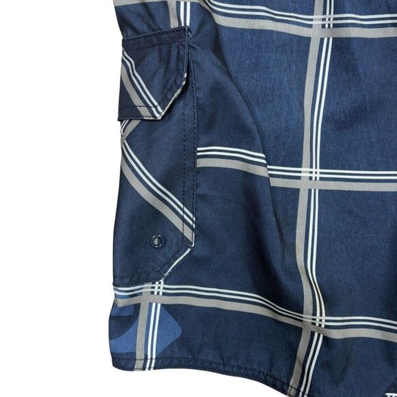 Quiksilver Navy Plaid Swim Trunks W/ Cargo Pocket Elastic Waist Size Medium - Picture 3 of 7